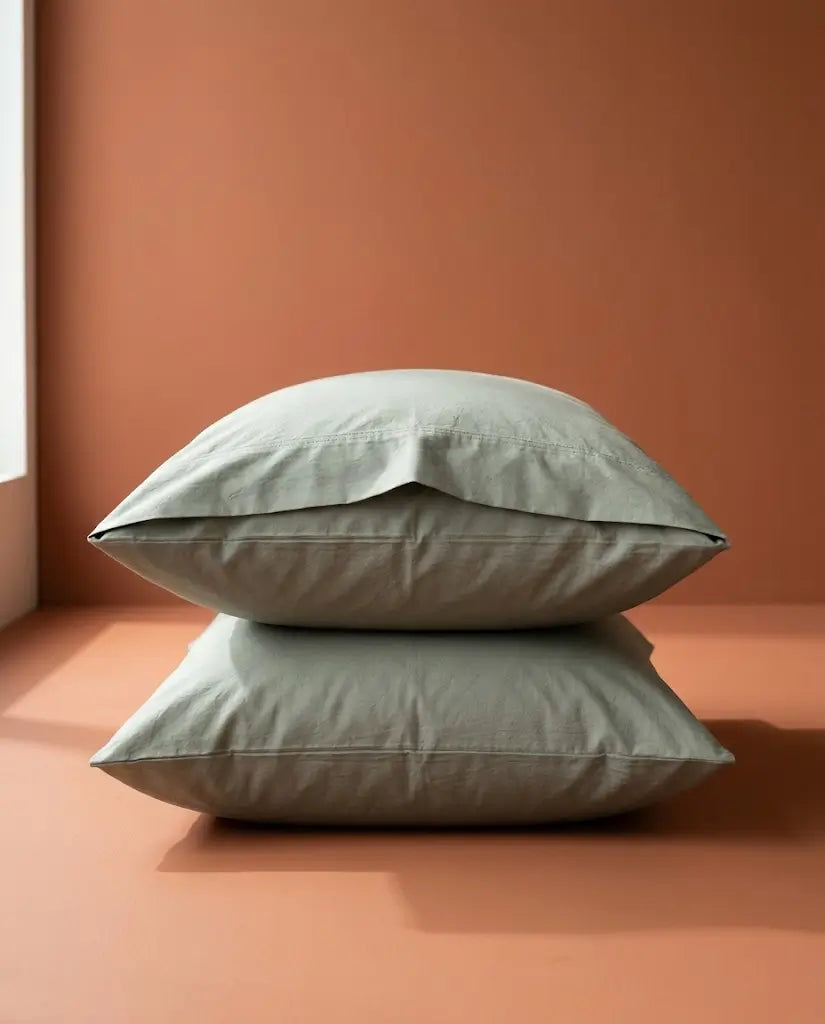 Taies d'oreiller percale de coton Argile – taies empilées
