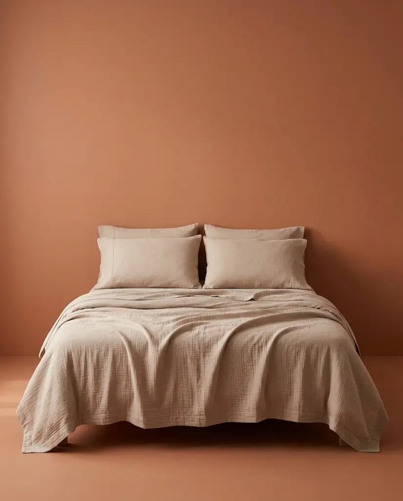 Taies d'oreiller gaze de coton Nude – sur le lit