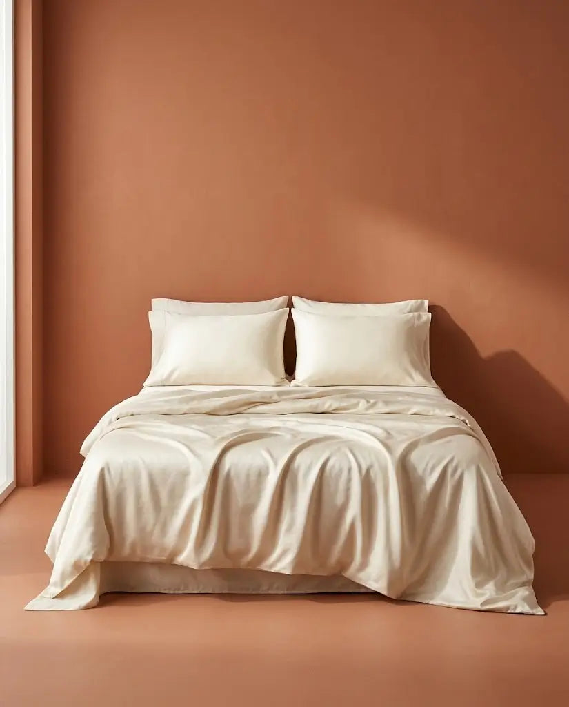 Taies d'oreiller satin de coton Neige – sur le lit
