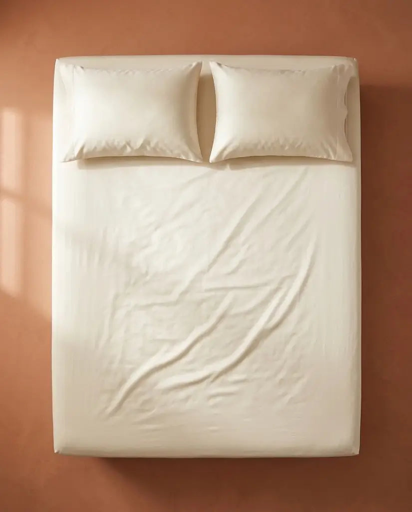 Drap housse satin de coton Neige - dessus lit