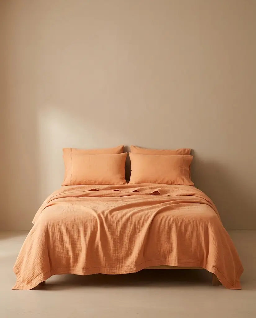 Taies d'oreiller gaze de coton Terracotta – sur le lit