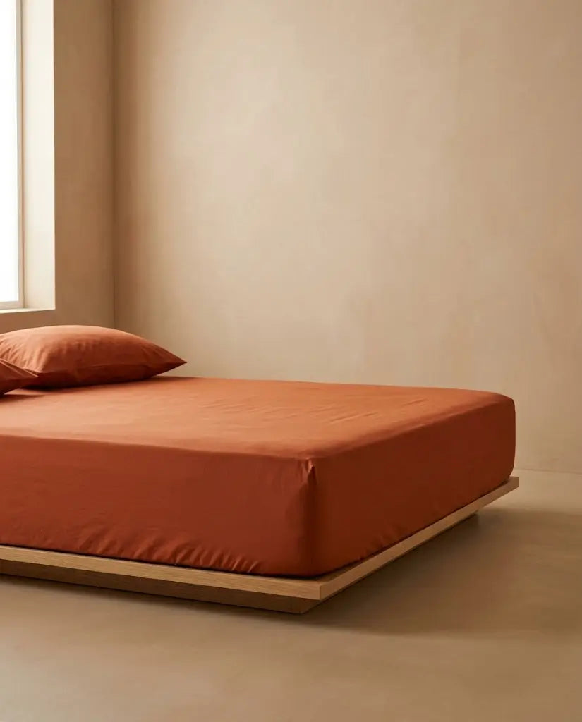Drap housse percale de coton Terracotta - lit coin