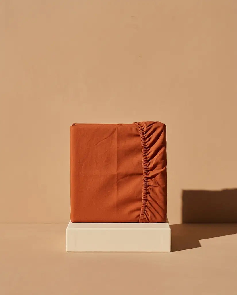 Drap housse percale de coton Terracotta - plie