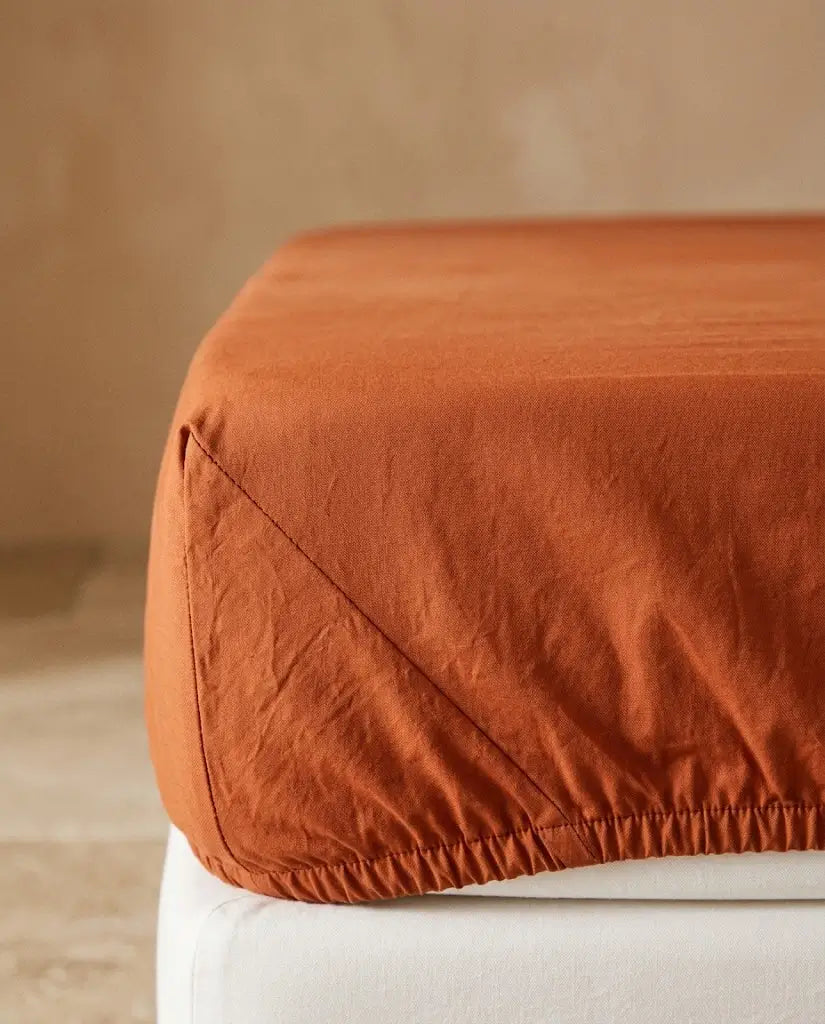 Drap housse percale de coton Terracotta - coin detail