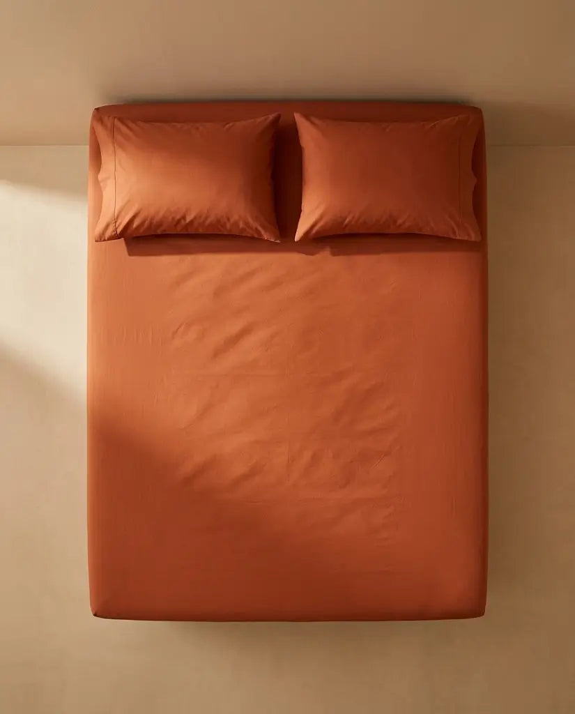 Drap housse percale de coton Terracotta - dessus lit