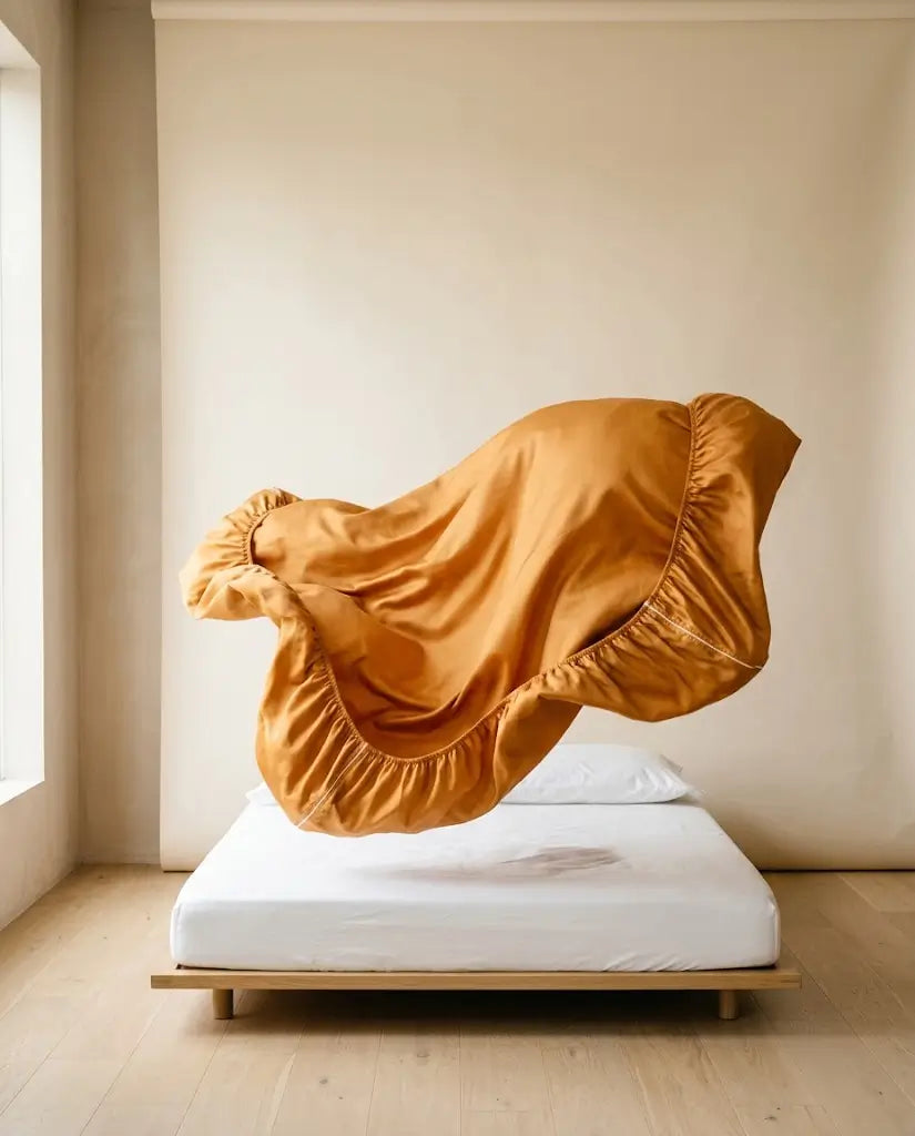 Drap housse satin de coton Cannelle - flottant