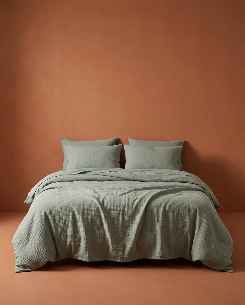 Housse de couette gaze de coton Argile - Lit de face