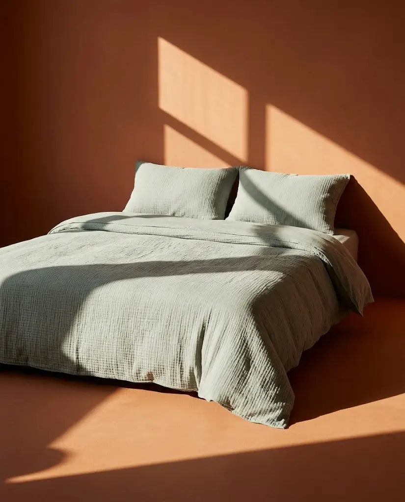 Housse de couette gaze de coton Argile - Ombre dure sur le lit