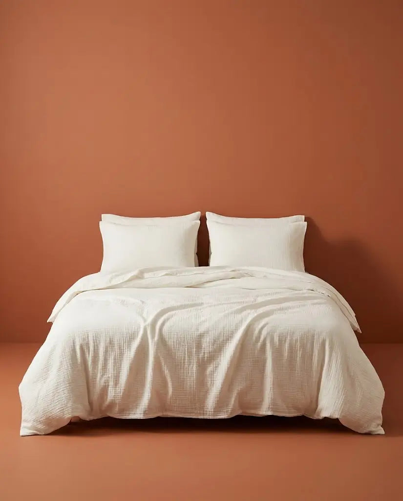Housse de couette gaze de coton Neige - Lit de face