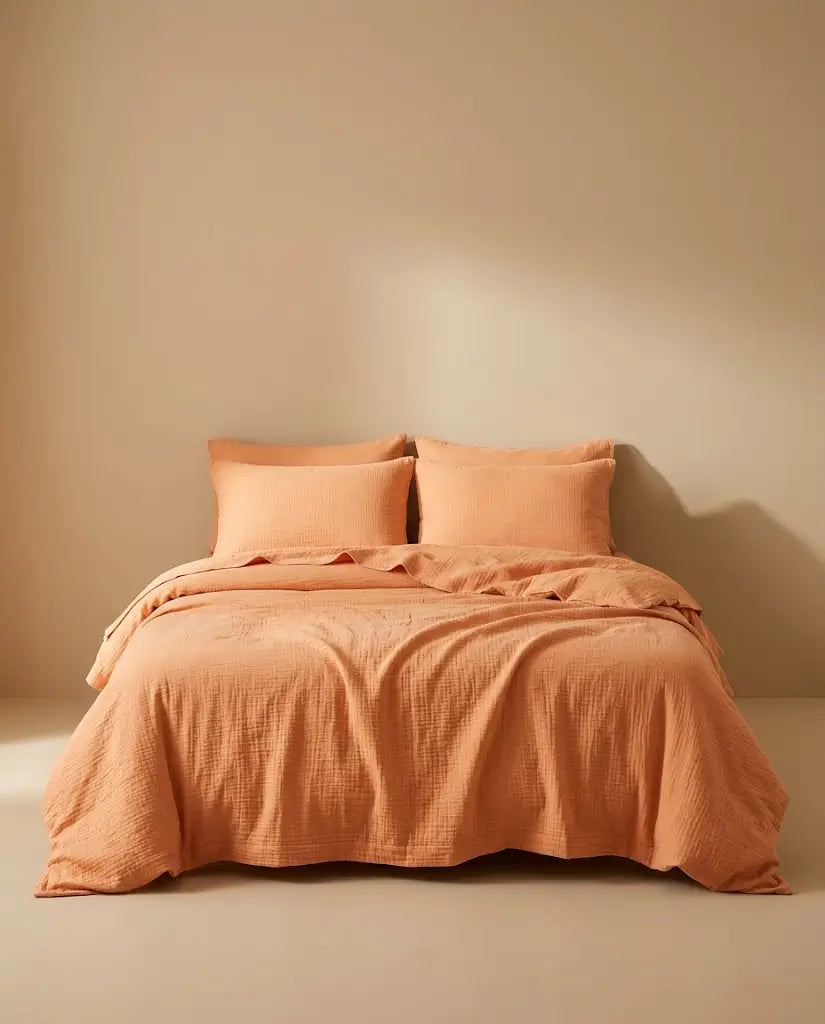 Housse de couette gaze de coton Terracotta - Lit de face