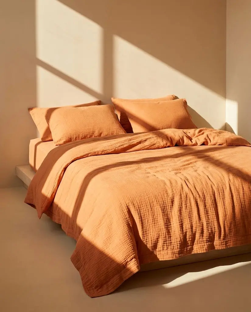 Housse de couette gaze de coton Terracotta - Ombre dure sur le lit