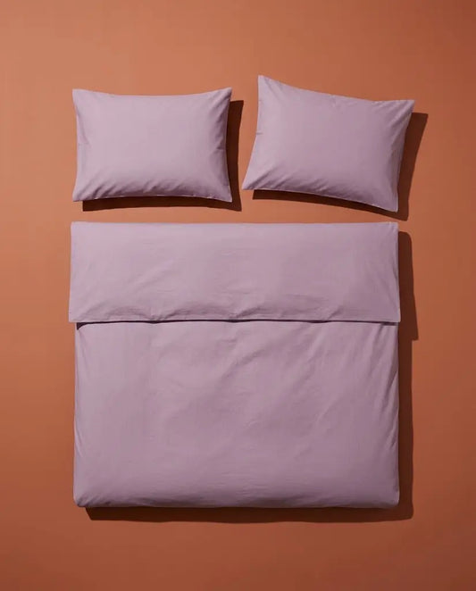 Parure percale de coton Lilas - Vue du dessus graphique (housse + taies)