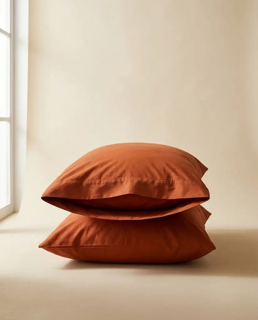 Taies d'oreiller percale de coton Terracotta – taies empilées