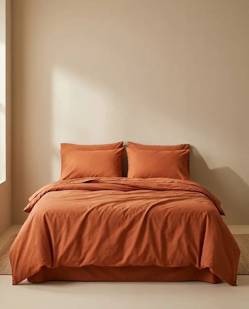 Taies d'oreiller percale de coton Terracotta – sur le lit