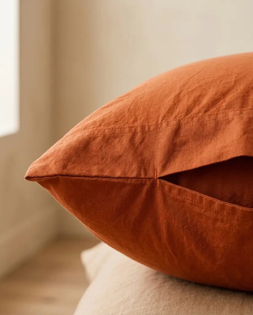Taies d'oreiller percale de coton Terracotta – détail du bord