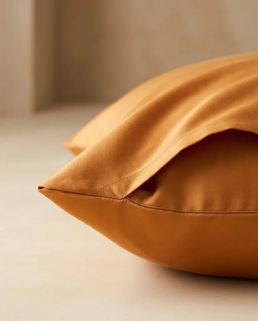 Taies d'oreiller satin de coton Cannelle – détail du bord