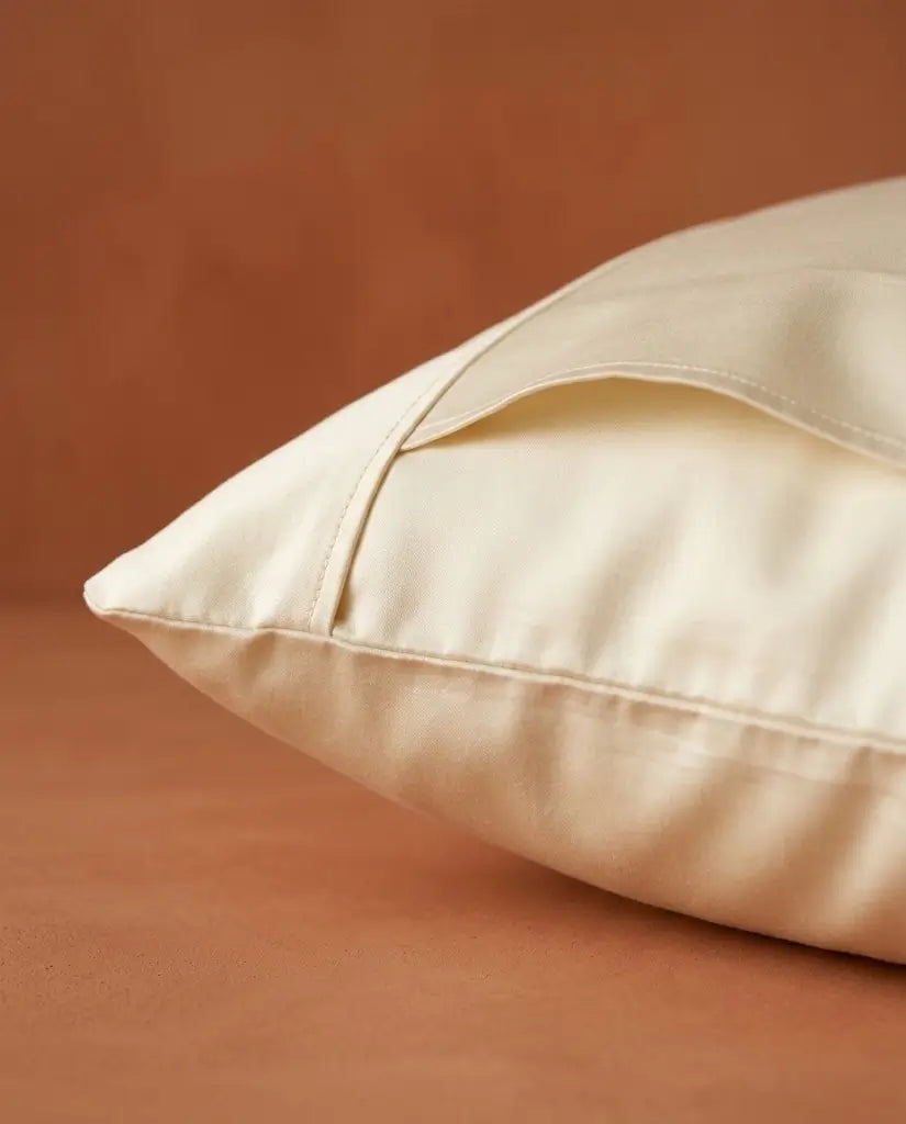 Taies d'oreiller satin de coton Neige – détail du bord