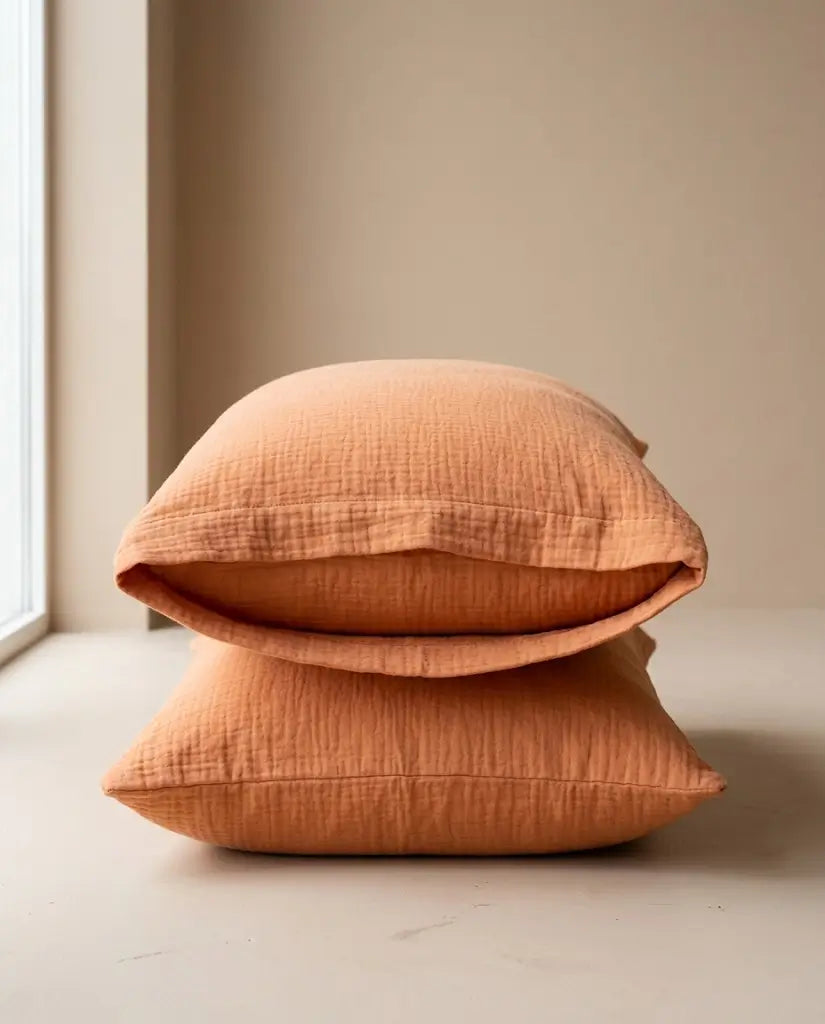 Taies d'oreiller gaze de coton Terracotta – taies empilées